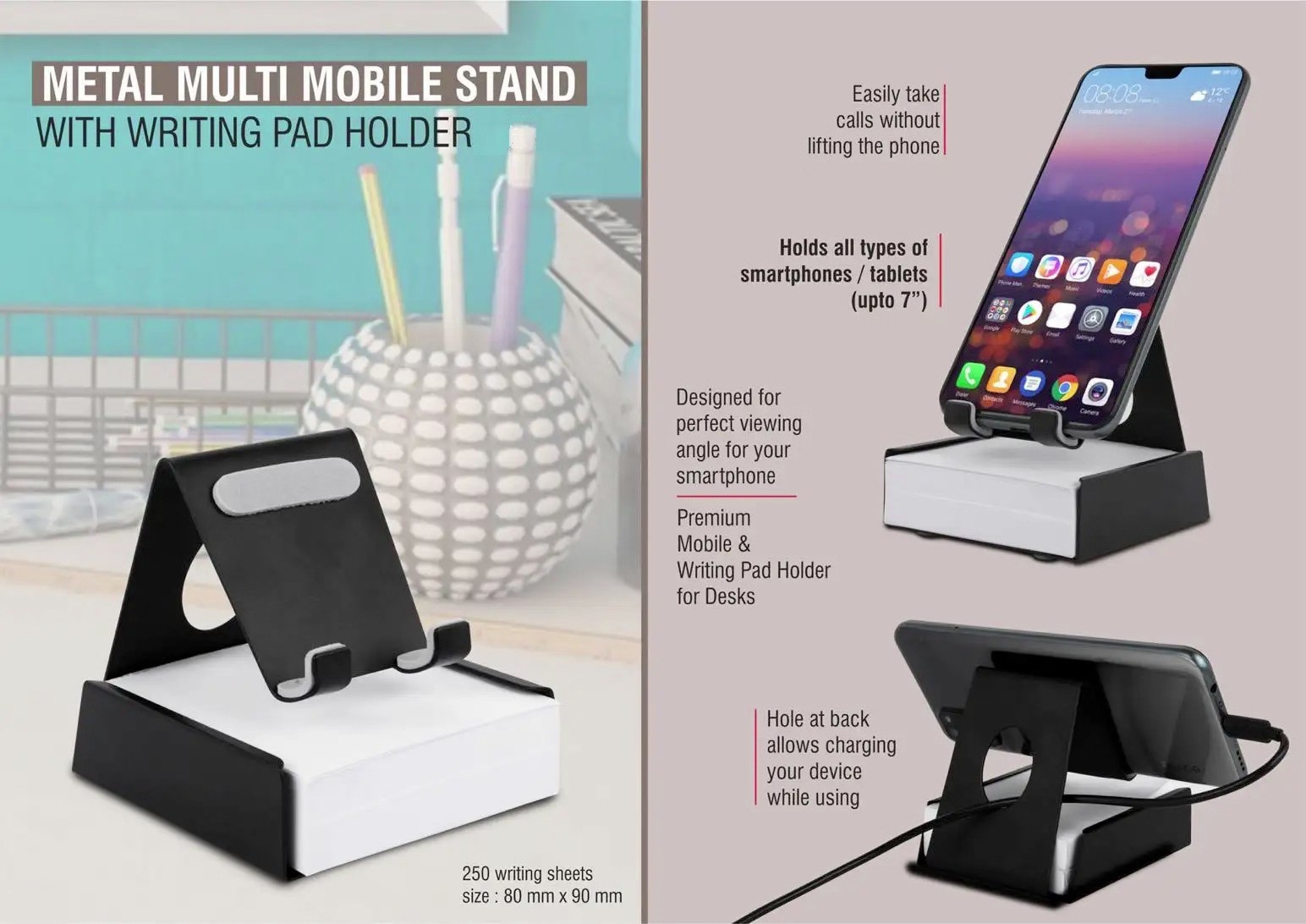 Metal mobile stand with Writing pad holder | 250 writing sheets included