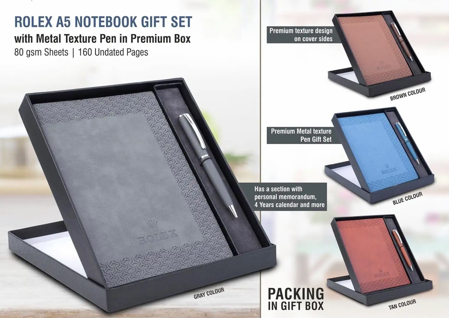 Rolex Notebook With Metal Texture Pen Gift Set In Premium Box