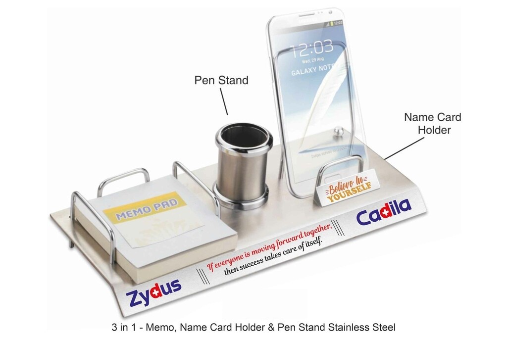 3-in-1 Stainless Steel Desk Organizer with Memo Pad, Pen Stand & Mobile Holder | Corporate Gift