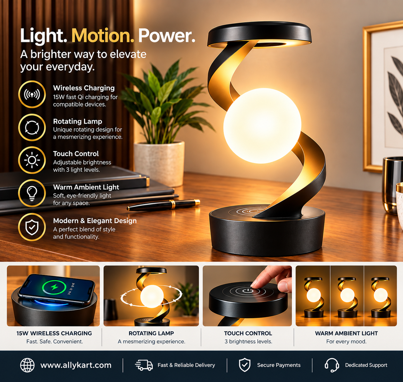 Wireless Charging Rotating Desk Lamp