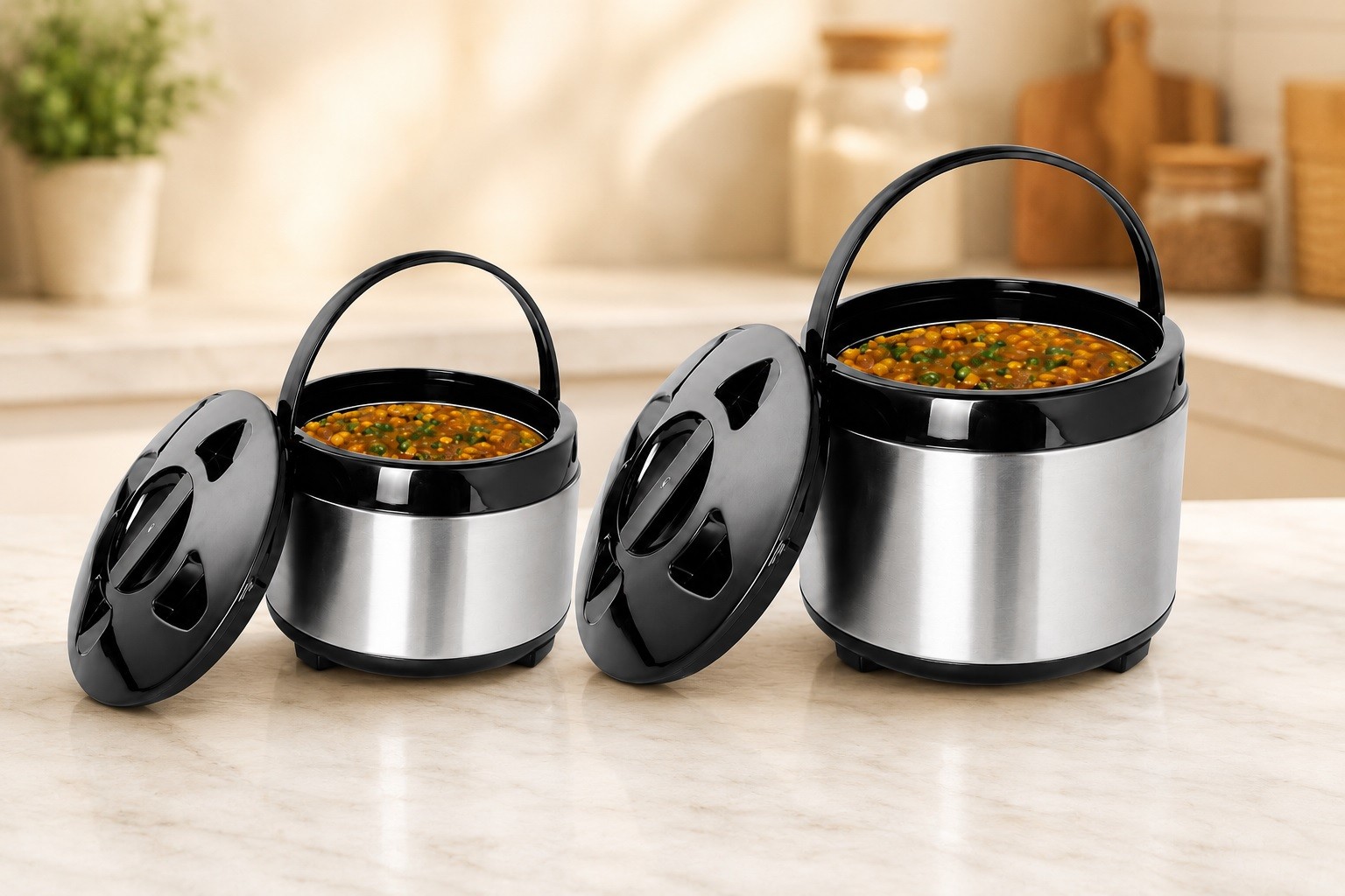 Premium Insulated Stainless Steel Casserole Set of 2 with Handle | 1 Litre + 1.5 Litre