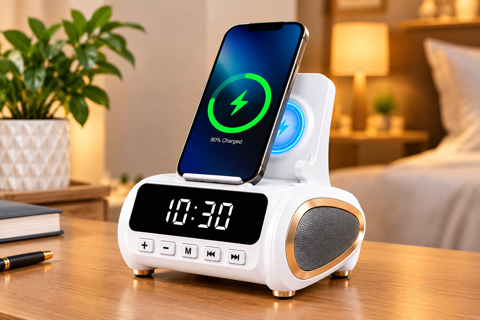 Multifunction Bluetooth Speaker, Alarm Clock & Wireless Charger