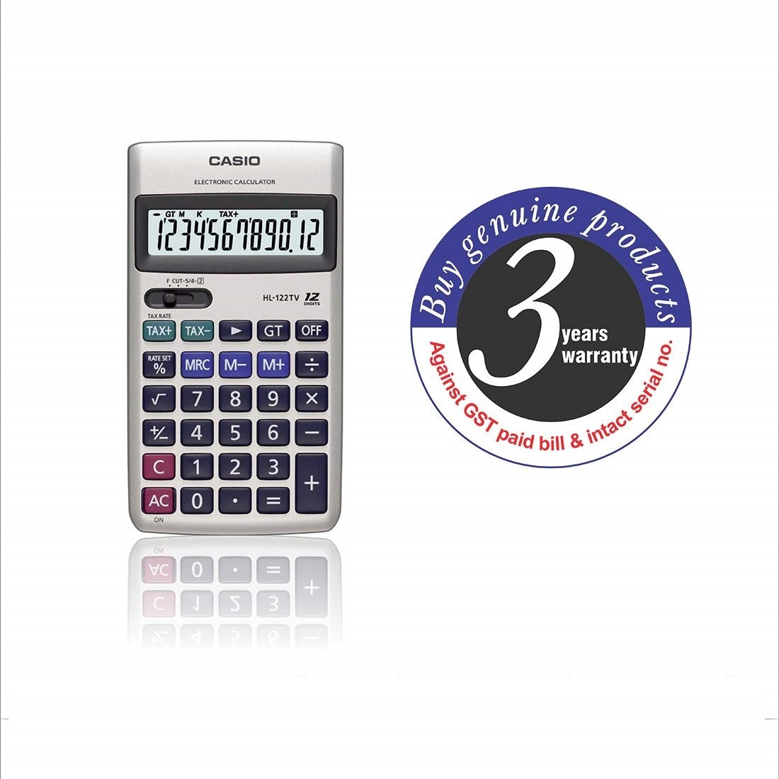 Casio HL-122TV Portable Calculator with Metal Faceplate & GT Key, 12 Digit