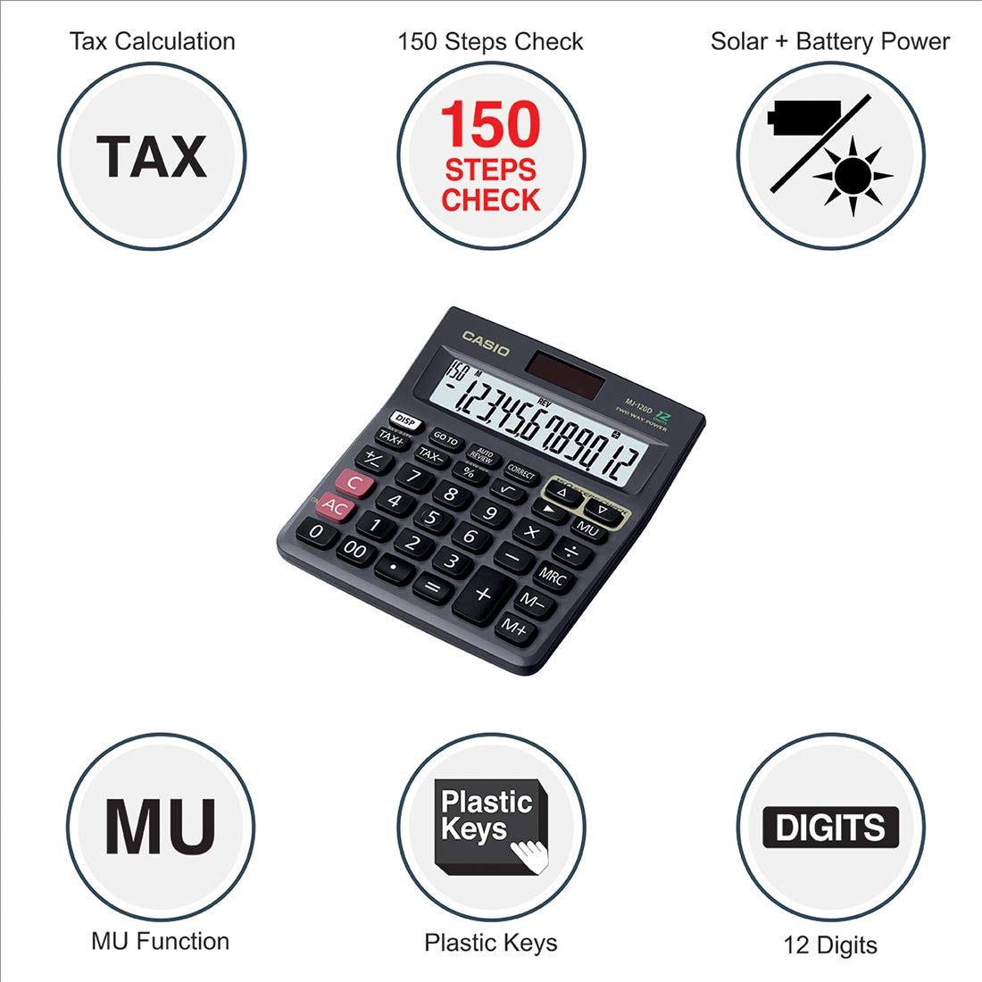 Casio MJ-120D 150 Steps Check and Correct Desktop Calculator with Tax Keys