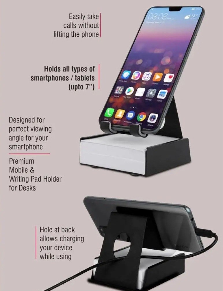Metal mobile stand with visitng card holder/writing pad
